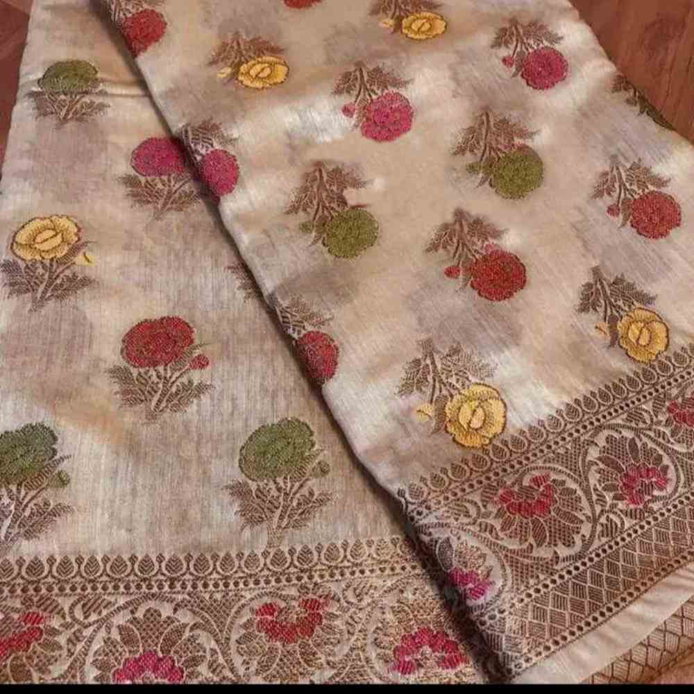 Tussar Saree with Madhubani Bride, Doli, and Kaahar Painting